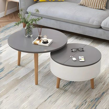 Tavolino da caffè rotondo moderno in legno bianco e nero con contenitore