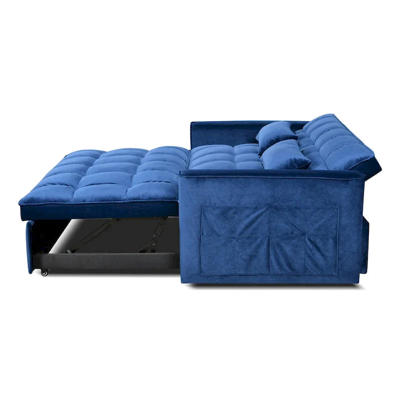 Divanetto Futon Moderno in Velluto con Schienale Reclinabile e Tasche, 2 Posti - Grigio Scuro / Grigio Chiaro / Blu / Nero
