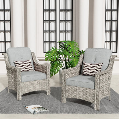 HOOOWOOO, Set di 2 Sedie da Esterno in Rattan Intrecciato con Schienale Alto
