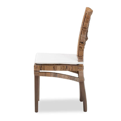 Sedia da pranzo Laluna bohémien moderna in rattan/legno di mogano con cuscino
