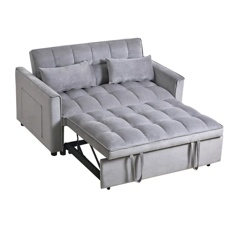 Divanetto Futon Moderno in Velluto con Schienale Reclinabile e Tasche, 2 Posti - Grigio Scuro / Grigio Chiaro / Blu / Nero