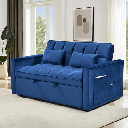 Divanetto Futon Moderno in Velluto con Schienale Reclinabile e Tasche, 2 Posti - Grigio Scuro / Grigio Chiaro / Blu / Nero