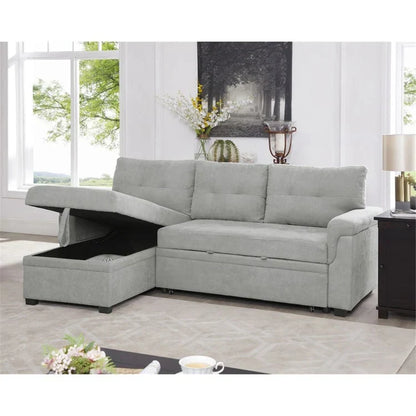 Divano componibile convertibile reversibile con letto estraibile, chaise longue con contenitore nascosto e gambe durevoli