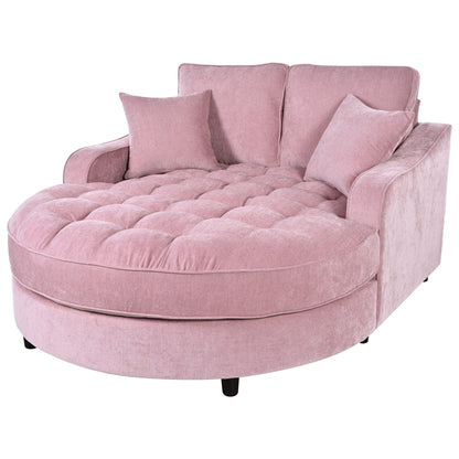 Divano Letto Chaise Longue in ciniglia, Divano Imbottito con Schienale Trapuntato e 2 Cuscini Rimovibili per Soggiorno