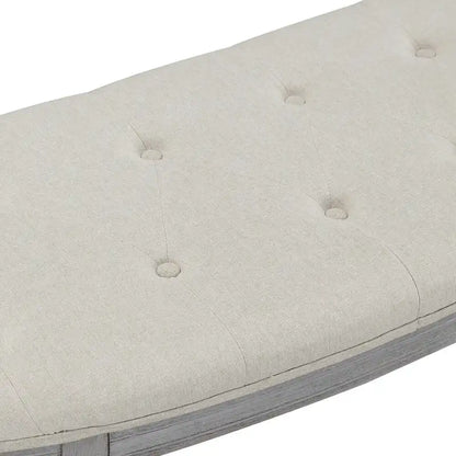 Banc rembourré capitonné beige avec pieds en bois - 55L x 20H