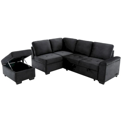 Canapé d'angle convertible 5 places en L 84,75 po avec pouf de rangement, rangement de bras dissimulé et chargement USB pour salon