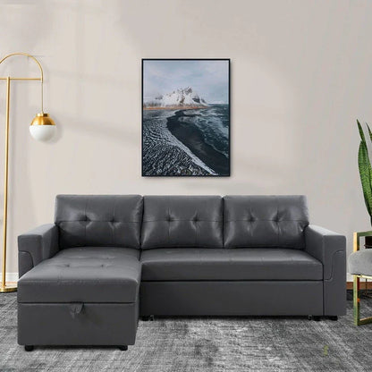 Divano componibile convertibile reversibile con letto estraibile, chaise longue con contenitore nascosto e gambe durevoli