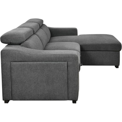 Divano sezionale convertibile Roomfitters 103 con chaise longue contenitore, poggiatesta regolabili, divano angolare letto a L, grigio scuro