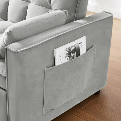 Divano letto 3 in 1 in velluto convertibile con letto estraibile e schienale reclinabile