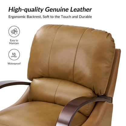 Fauteuil inclinable manuel Alex Mid-century Modern Cigar en cuir véritable avec accoudoirs incurvés en bois