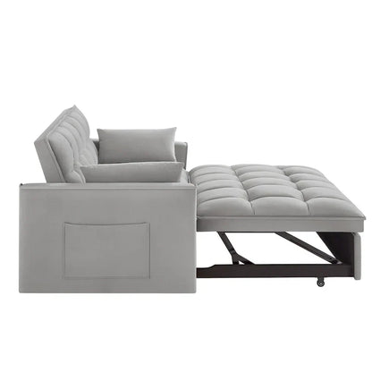 Divano letto a due posti 4 in 1 con braccioli e tasche portaoggetti, divano letto estraibile multifunzionale trapuntato con schienale regolabile