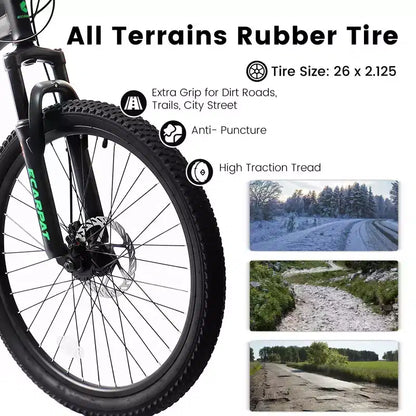 Mountain bike Okak 26" con freni a disco, bici per adulti a 21 velocità con telaio durevole e doppia sospensione posteriore, bicicletta per ciclismo urbano