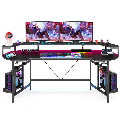 Scrivania da Gaming con Ripiano Monitor, Scrivania per PC Computer da 75 Pollici con Striscia LED