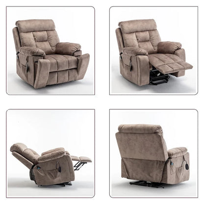 Grand fauteuil inclinable de massage électrique avec fonction de levage, chauffage et porte-gobelet dissimulé