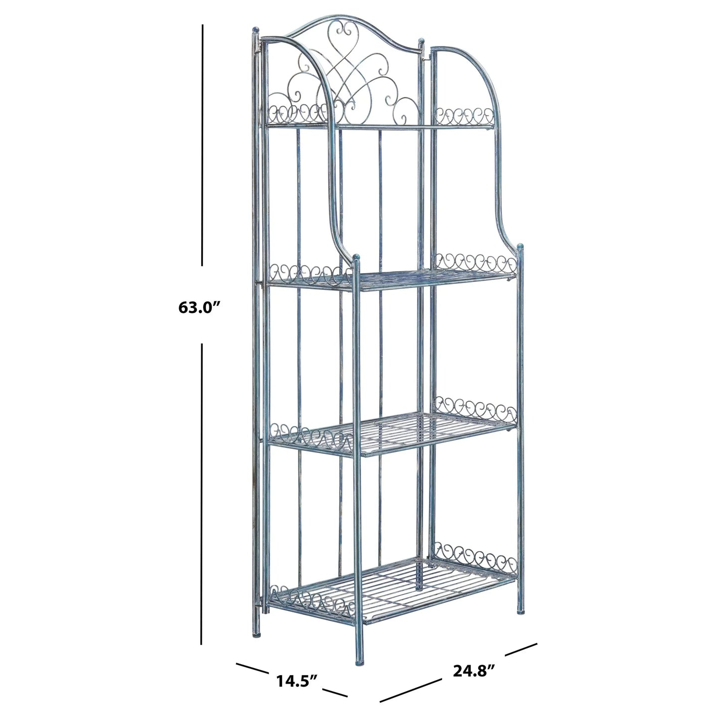 SAFAVIEH Bryn Scaffale da panettiere da esterno a 4 ripiani in ferro battuto vittoriano - 25 pollici L x 15 pollici P x 63 pollici H - 25 L x 15 P x 63 H