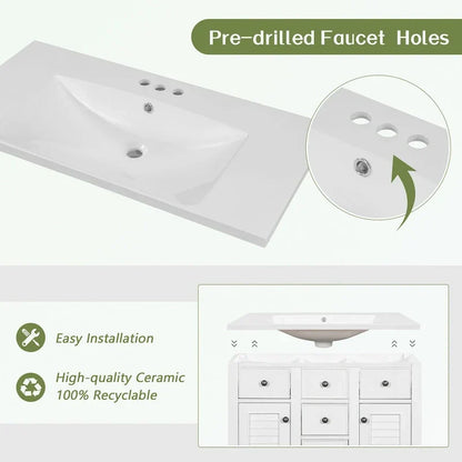 Mobile bagno con lavabo in ceramica, due ante e cinque cassetti