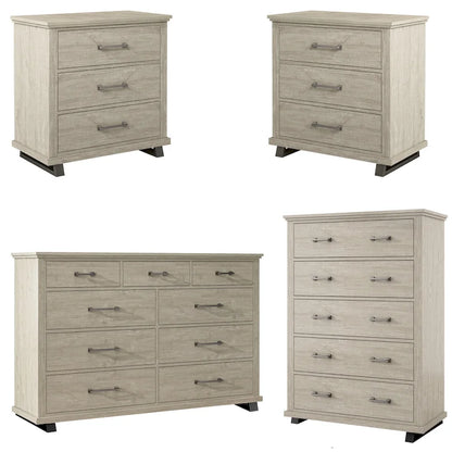 Set camera da letto 4 pezzi stile rustico - 2 comodini, 1 cassettone e 1 comò