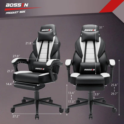 Sedia da gaming BOSSIN Racing Style, sedia da gamer per persone robuste fino a 136 kg, sedia da computer con schienale alto