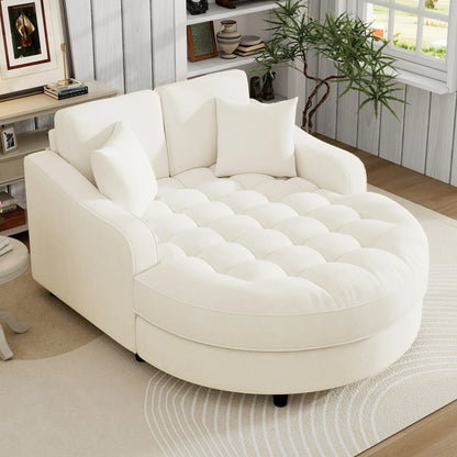 Divano Letto Chaise Longue in ciniglia, Divano Imbottito con Schienale Trapuntato e 2 Cuscini Rimovibili per Soggiorno