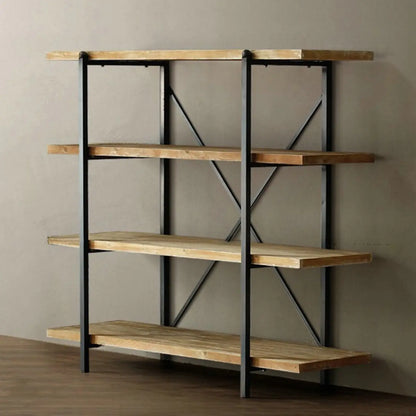 Libreria da parete industriale a 4 ripiani in legno e metallo
