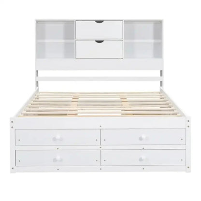 Letto a piattaforma King Size con testiera contenitore e 8 cassetti