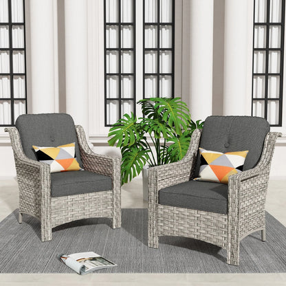 HOOOWOOO, Set di 2 Sedie da Esterno in Rattan Intrecciato con Schienale Alto