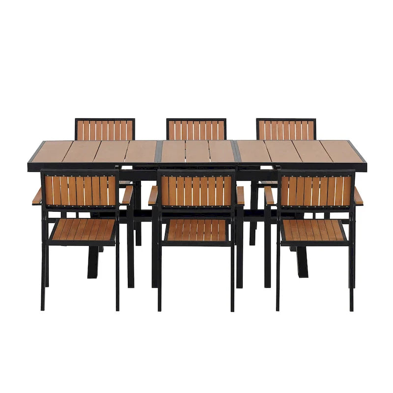 Set da pranzo da esterno allungabile a 7 pezzi con tavolo allungabile e 6 sedie con braccioli