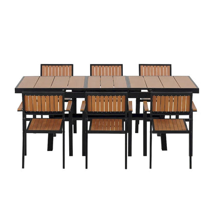 Set da pranzo da esterno allungabile a 7 pezzi con tavolo allungabile e 6 sedie con braccioli