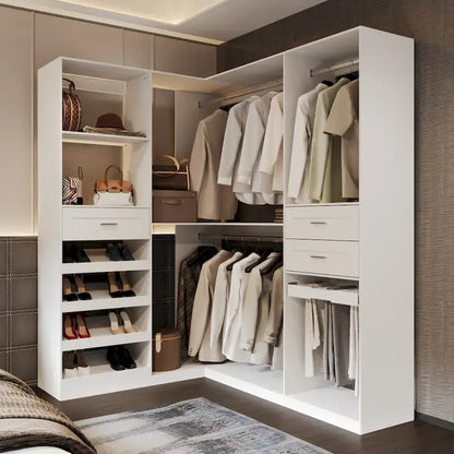 Armadio ad angolo con 2 aste appendiabiti, porta pantaloni e scarpiera, Organizer Armadi