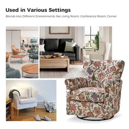 Poltrona girevole a dondolo Georg Comfortable Floral Fabric con braccioli arrotolati di HULALA HOME