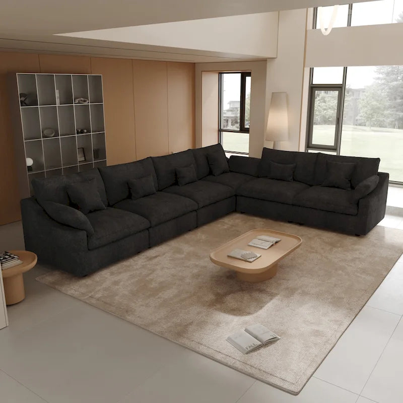 Divano ad angolo componibile grande in lino per soggiorno