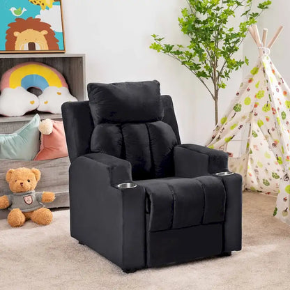 Poltrona reclinabile deluxe per bambini con poggiapiedi, poggiatesta e 2 portabicchieri, in microfibra, per bambini dai 3 anni in su