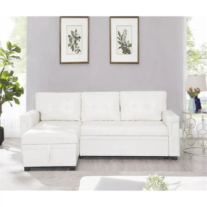 Divano componibile convertibile reversibile con letto estraibile, chaise longue con contenitore nascosto e gambe durevoli