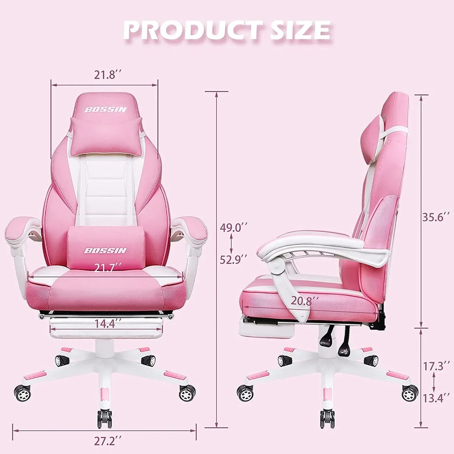 Sedia da gaming BOSSIN Racing Style, sedia da gamer per persone robuste fino a 136 kg, sedia da computer con schienale alto