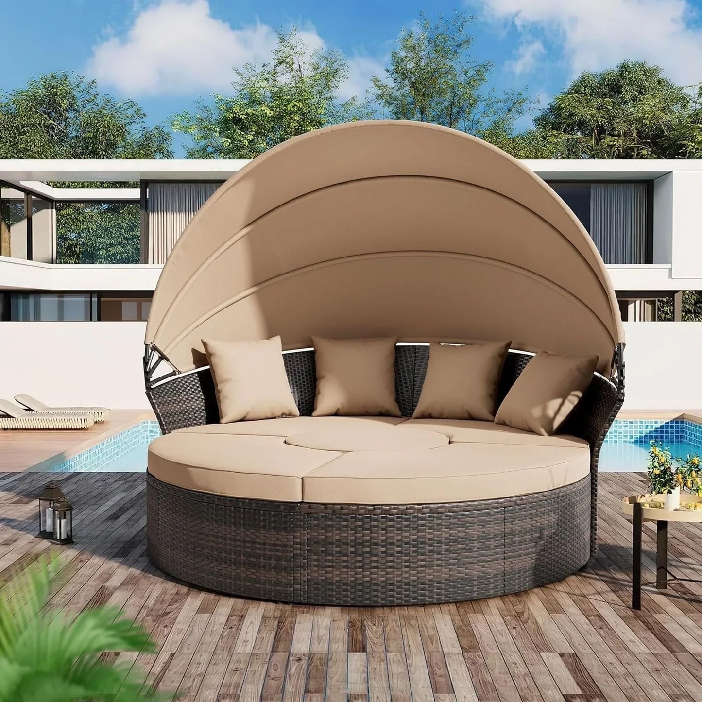 Set da salotto/giorno per esterni a 4 o 5 pezzi Nuon in vimini con tettuccio di Havenside Home