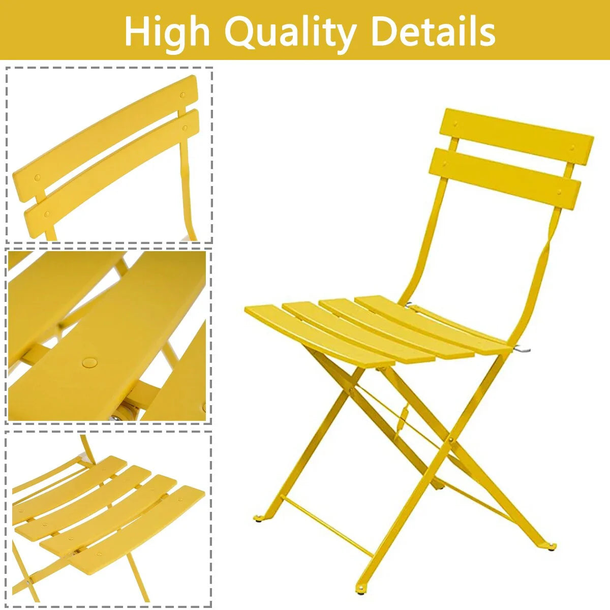 Set bistro pieghevole in metallo da 3 pezzi, set conversazione resistente alle intemperie per esterni/interni, per patio, cortile, giardino