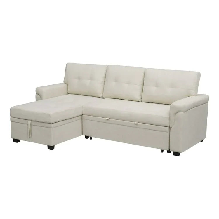 Divano componibile convertibile reversibile con letto estraibile, chaise longue con contenitore nascosto e gambe durevoli