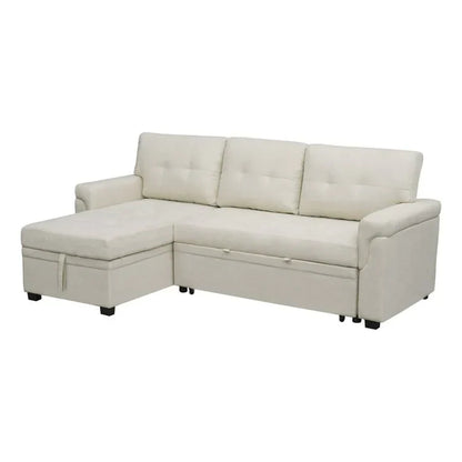 Divano componibile convertibile reversibile con letto estraibile, chaise longue con contenitore nascosto e gambe durevoli