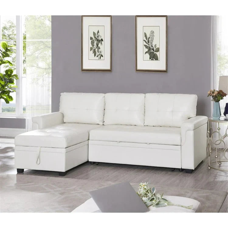 Divano componibile convertibile reversibile con letto estraibile, chaise longue con contenitore nascosto e gambe durevoli