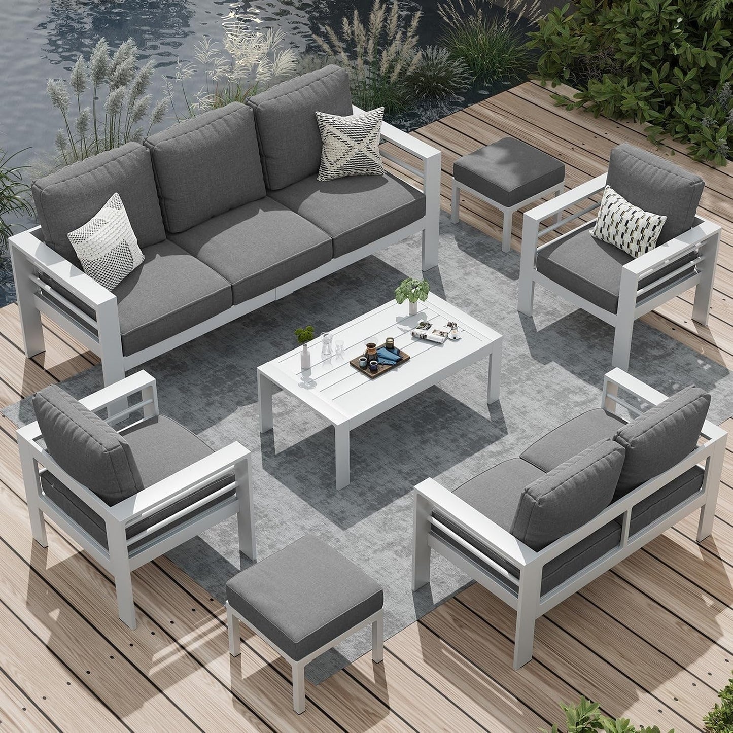 AECOJOY Set di mobili da giardino a 7 pezzi in alluminio Set da conversazione per esterni