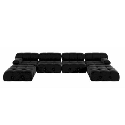 Canapé d'angle modulable noir en velours