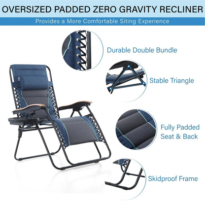 Sedia a sdraio oversize XL imbottita con gravità zero, bracciolo più largo, reclinabile regolabile con portabicchieri - N/D