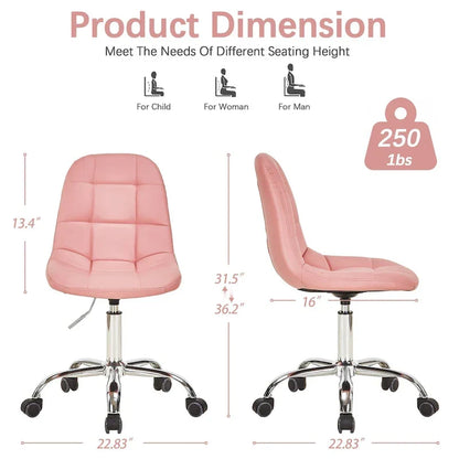 Chaise de bureau à domicile sans accoudoirs Javlergo, chaise de bureau d'ordinateur réglable en hauteur avec roulettes
