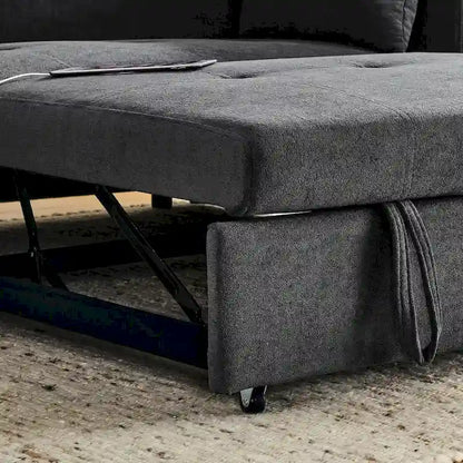 Divano Letto Estraibile 54", Divano Reclinabile 2 Posti con Contenitore, Cuscino Lombare, Presa USB