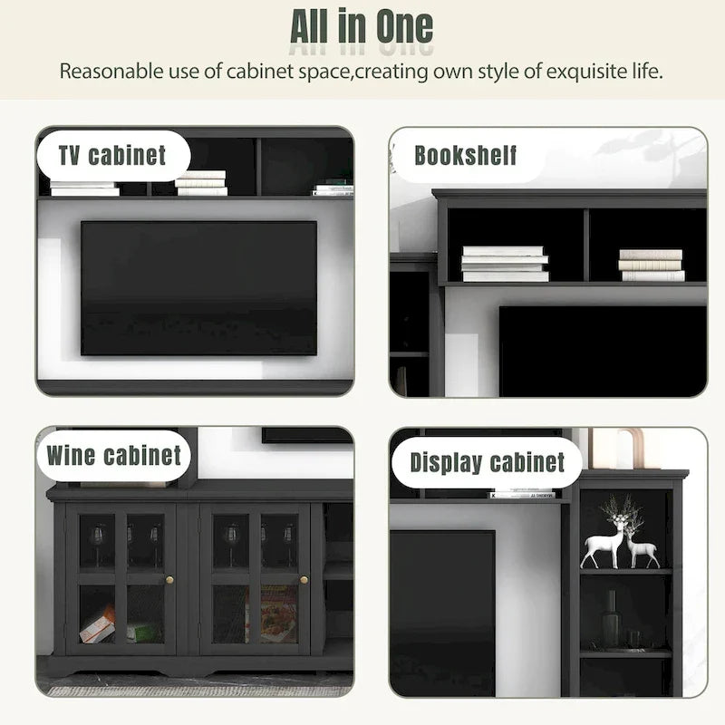 Mobile TV Soggiorno con Ponte, Ante in Vetro Temperato per TV Fino a 70 Pollici