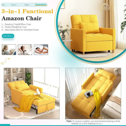 AECOJOY Poltrona Letto 3 in 1 con Cuscino e Schienale Convertibile