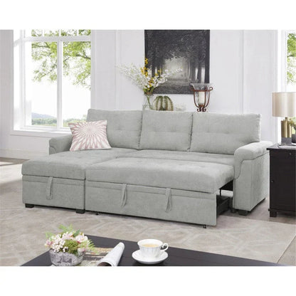 Divano componibile convertibile reversibile con letto estraibile, chaise longue con contenitore nascosto e gambe durevoli
