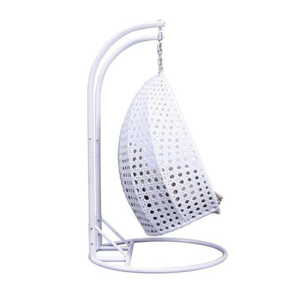 LeisureMod Sedia a Uovo Sospesa per 2 Persone con Supporto - Dondolo Pensile per Esterni/Interni in Rattan Intrecciato con Cuscini