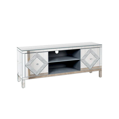 Mobile TV da 59 pollici con ante a specchio a forma di diamante e spazio di archiviazione, per TV fino a 65 pollici