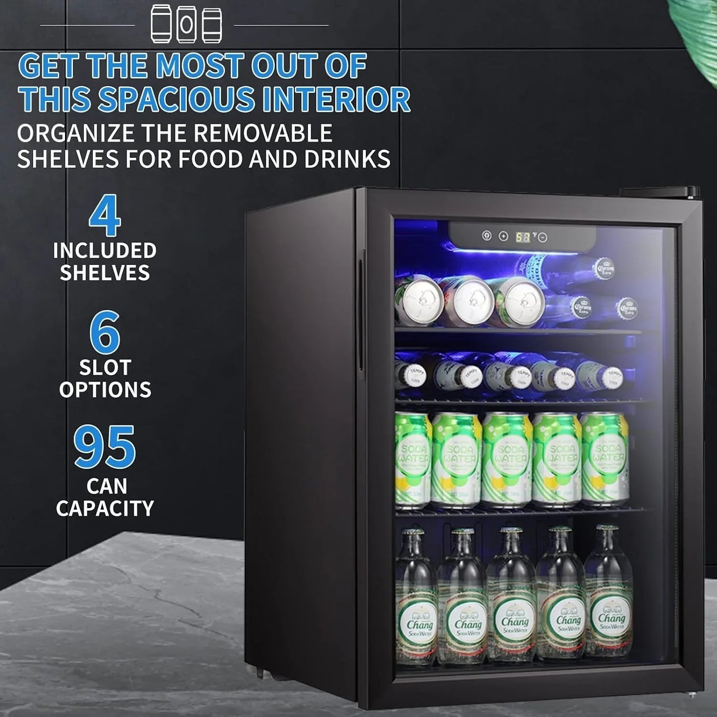 Mini Frigo-Cantinetta per bevande da 100 lattine, Frigo portatile, Porta in vetro frontale trasparente, Piccolo refrigeratore per bevande con touch screen - 2.6 Cu. Ft.